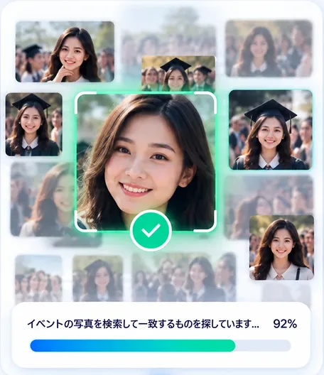 スキャンした顔とイベント写真を照合している画面